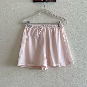 handmade light pink satin lounge shorts